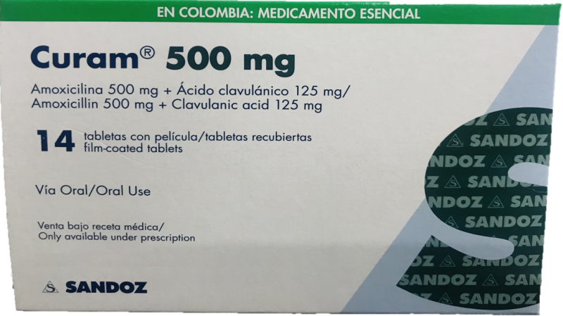 Curam 500Mg Sandoz Amoxicilina 500Mg Ácido Clavulánico 125Mg Caja x 14Tab
