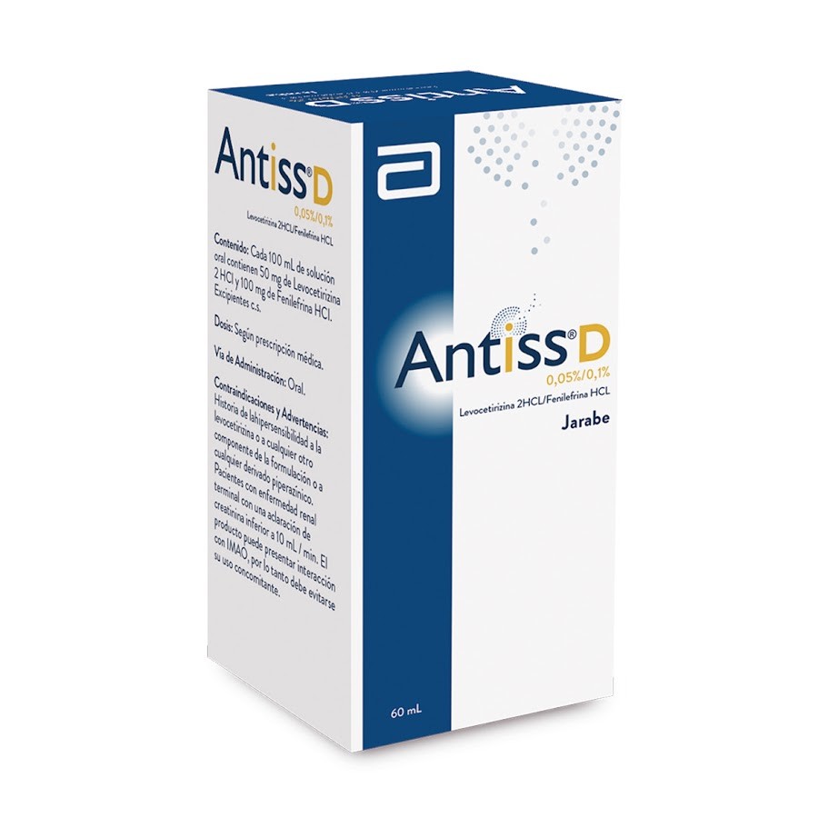 Antiss D Abbott  Levocetirizina 2HCL x 0,05% Fenilefrina HCL x 0,1% Jarabe Frasco x 60 Ml
