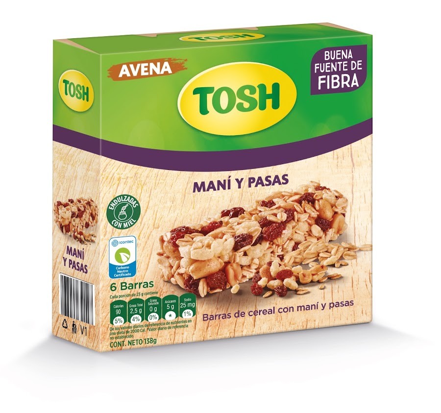 Barra de Cereal Tosh Avena Mani Pasas Caja x 6Uni