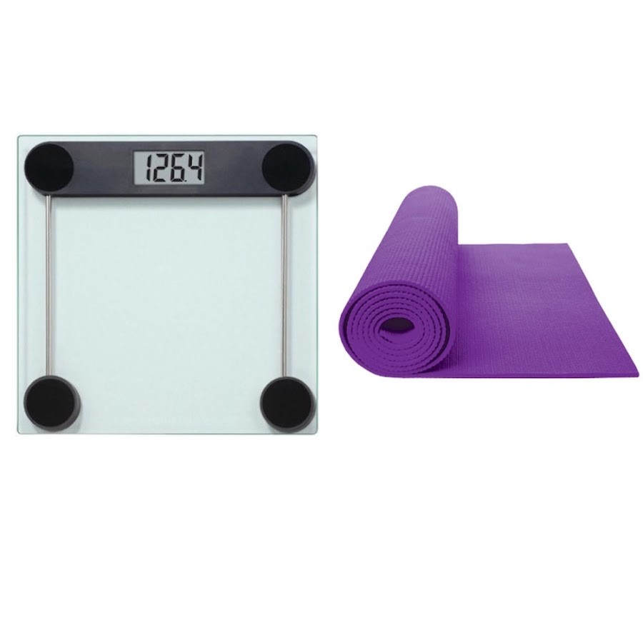 Bascula Extragrande Plataforma Vidrio Templado 6mm + Colchoneta Yoga Color Morado