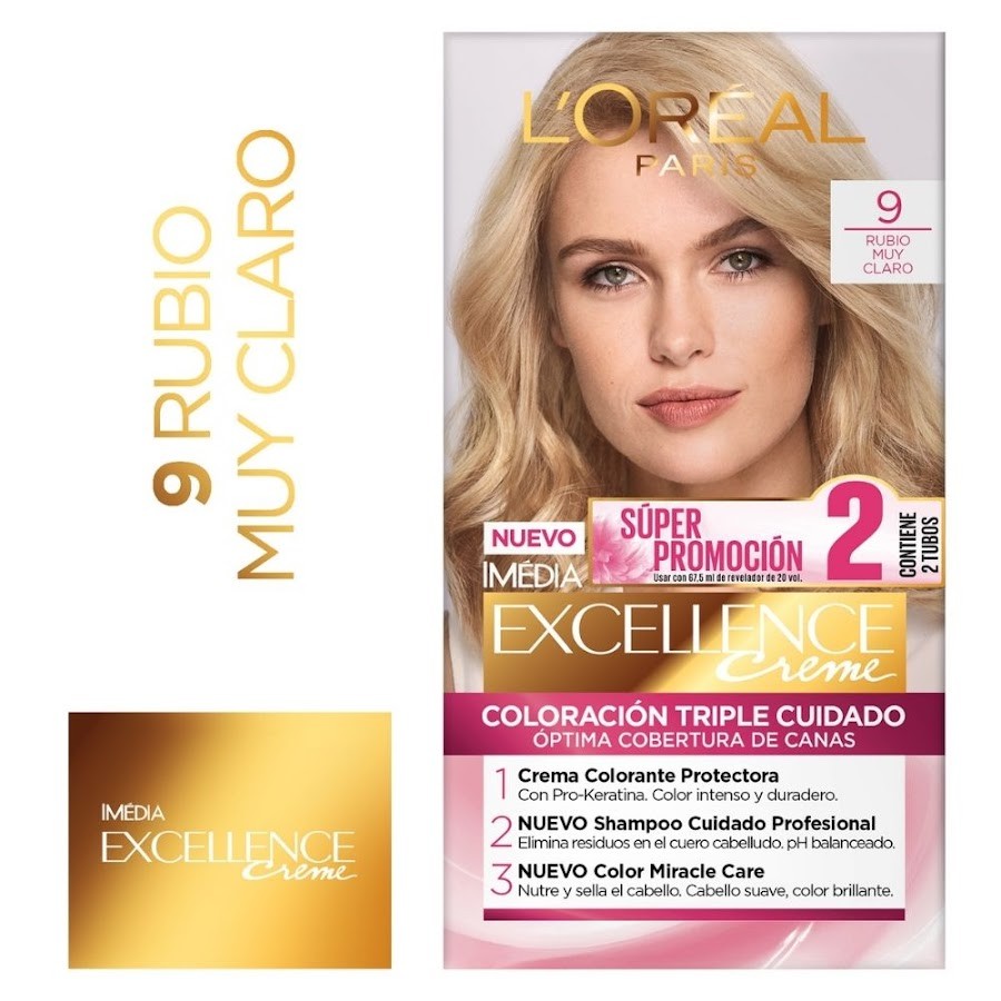 TINTE EXCELLENCE DOBLE TUBO TONO RUBIO MUY CLARO 9 X47GR.