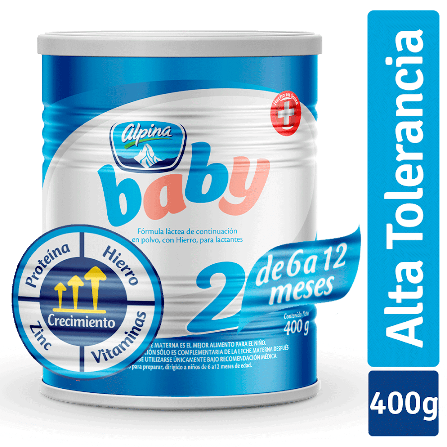 FÓRMULA INFANTIL ALPINA BABY 2 DE 6 A 12 MESES X 400G.