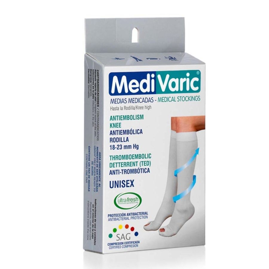 Media Medi Varic Antiembólica Rodilla Unisex XL Blanco x 1Par