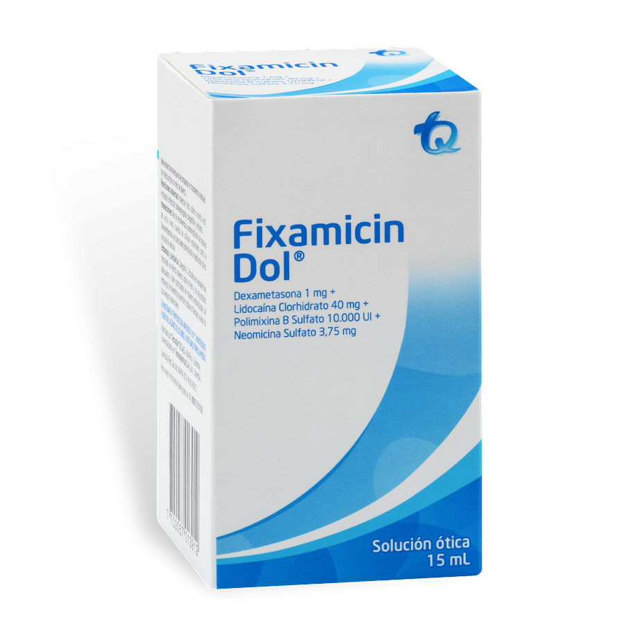 Fixamicin Dol TQ Dexametasona 1Mg Lidocaína 40Mg Polimixina B 10.000 UI Neomicina 3.75Mg Solución Ótica x 15Ml