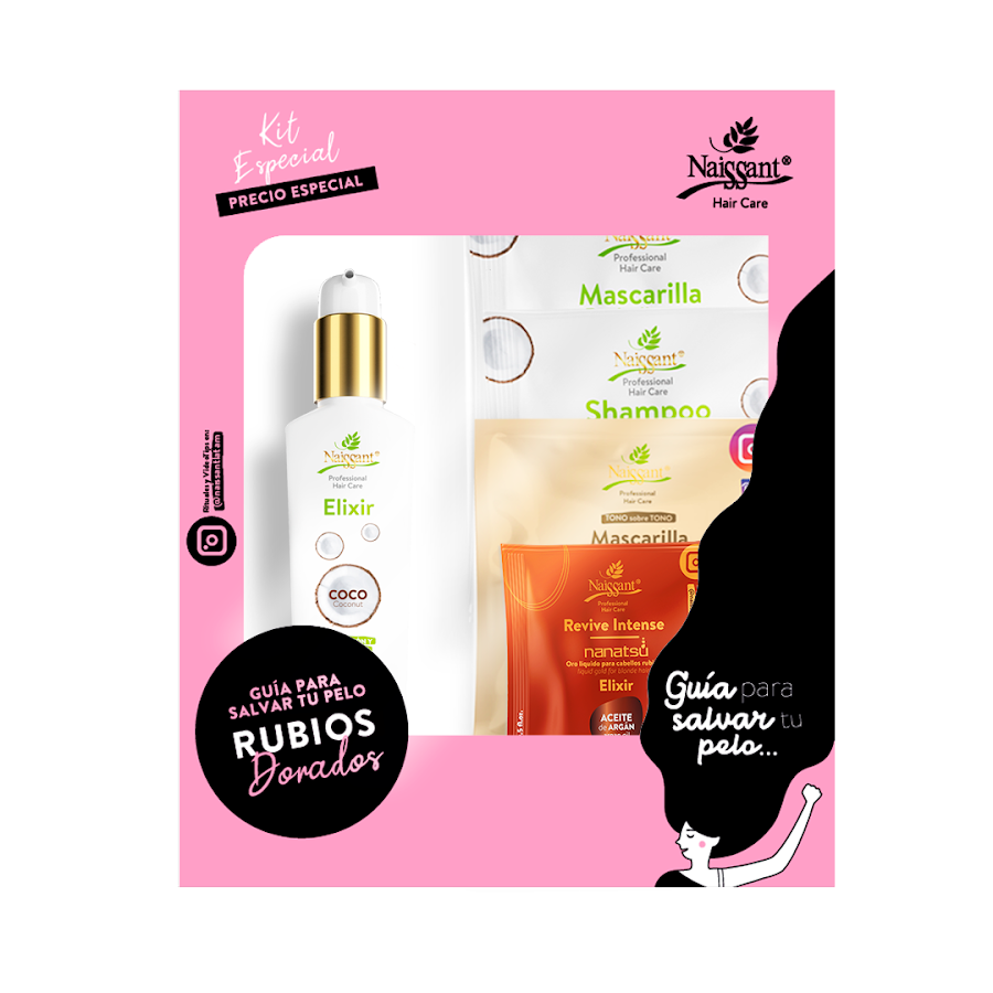 Kit Naissant Guía Para Salvar Tu Pelo (Shampoo  Coco 40mL + Masc de Coco 40mL + Acei Coco 120mL + Elix Argán 15mL)