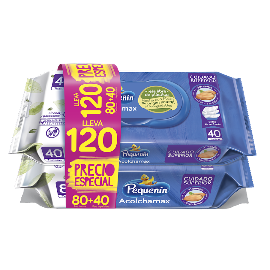 TOALLAS HÚMEDAS PEQUEÑIN ACOLCHADITAS 80 + 40 PR. ESPX120UND