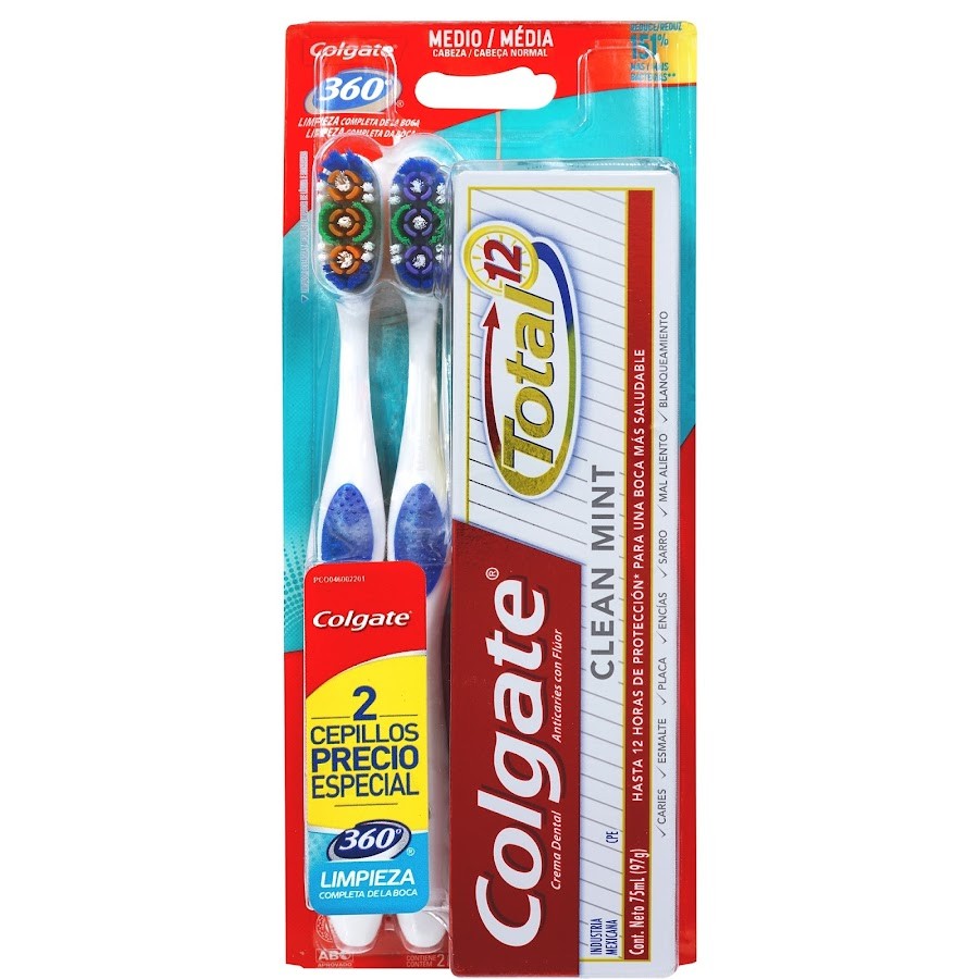 OFERTA CEPILLOS DENTAL COLGATE 360 X 2 + CREMA TOTAL CLEAN MINT X75ML