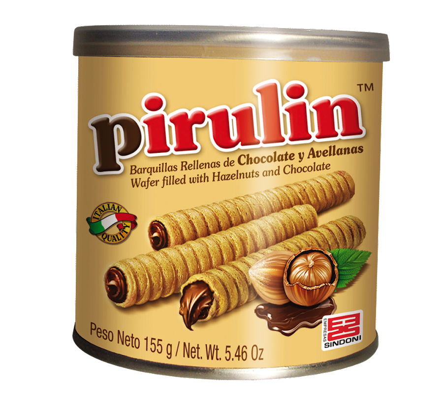 Barquillos pirulin rellenos de chocolate y avellanas x 155 Gr