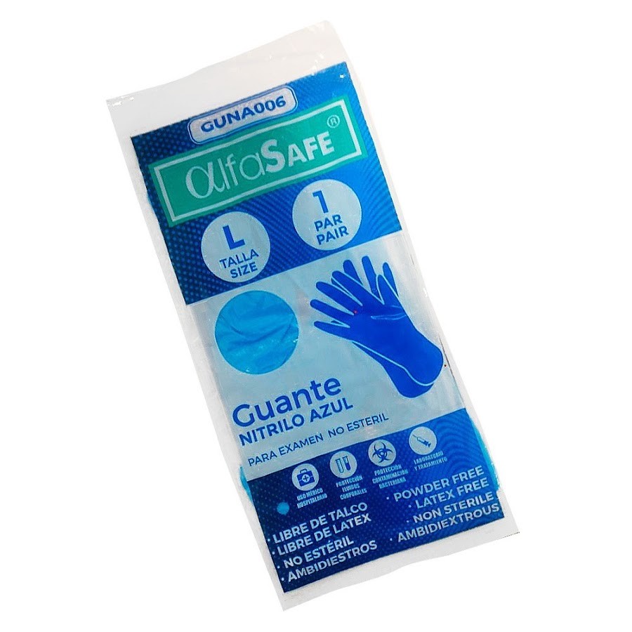 Guante Nitrilo Azul Alfasafe Talla L x 1Par