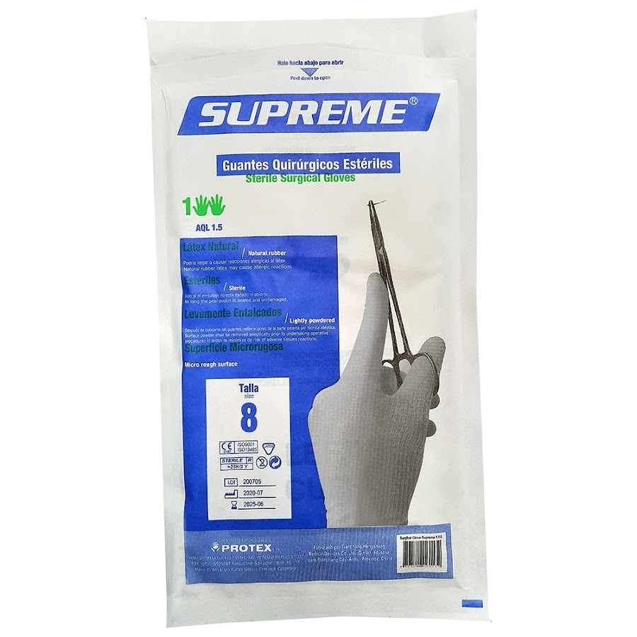 Guante quirurgico esteril Supreme #8 x 1par