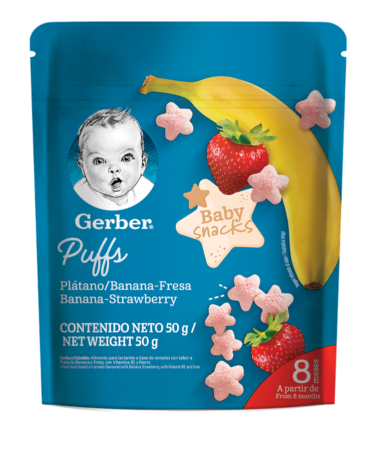 Cereal Gerber Puffs Sabor Banano Fresa x 50Gr