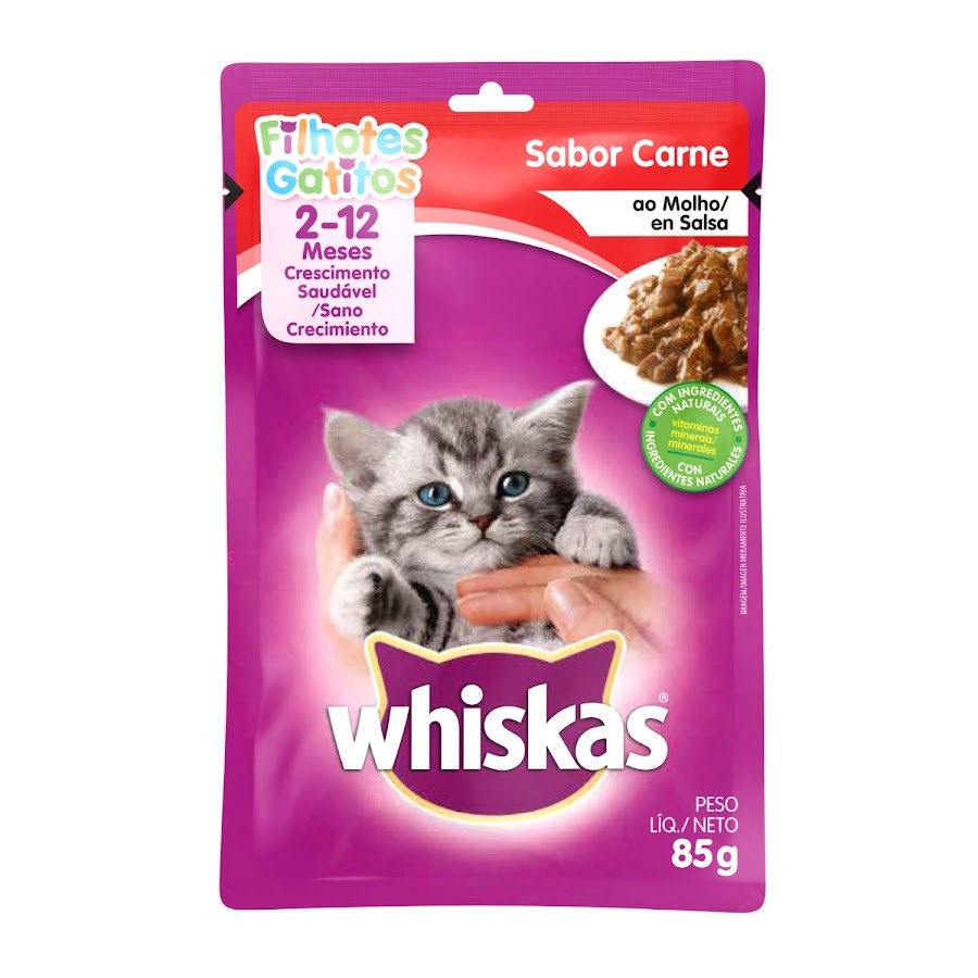 COMIDA PARA GATITOS HUMEDO WHISKAS CARNE X85G