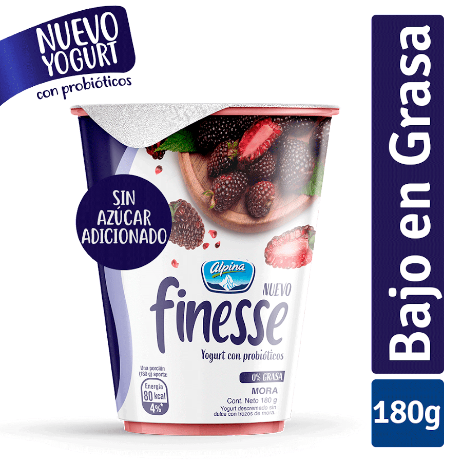 Yogurt Alpina Finesse Mora Sin Azucar x 180Gr