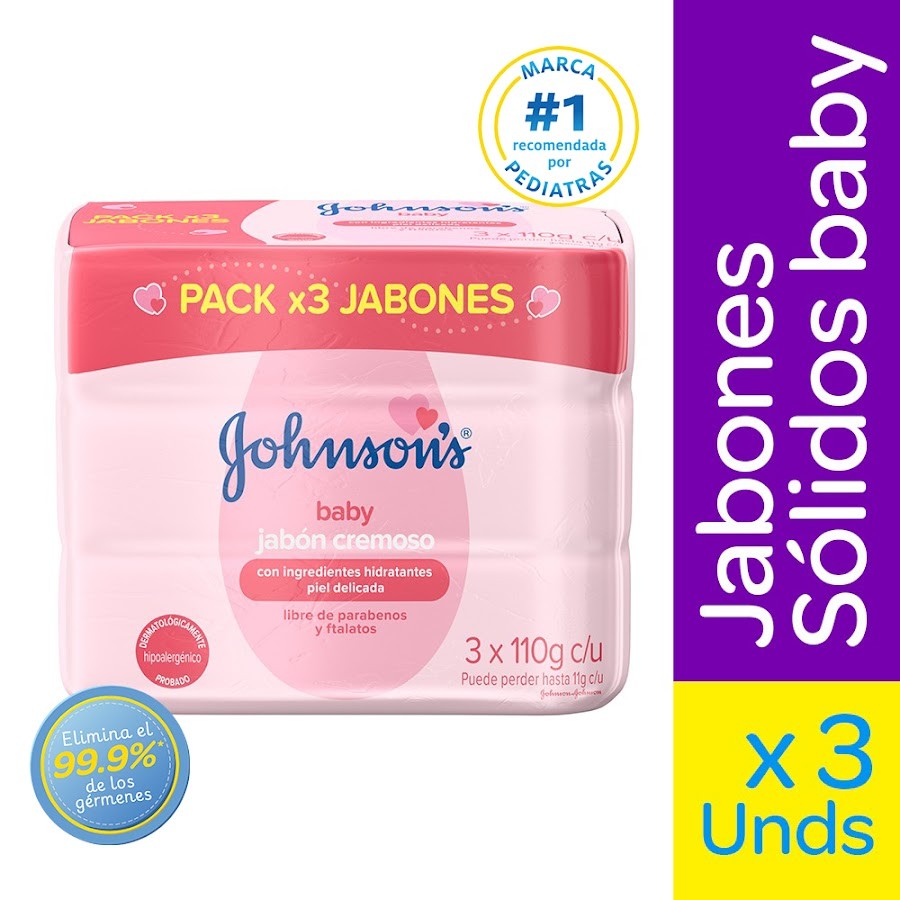 Jabón Johnson's Baby en Barra Humectante Paq x3 Uni x 110G