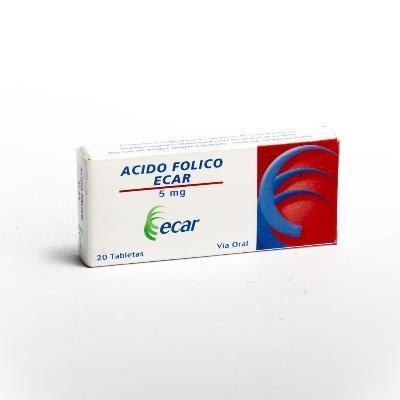 Ácido Fólico Ecar 5Mg Tabletas Caja X20Tab.