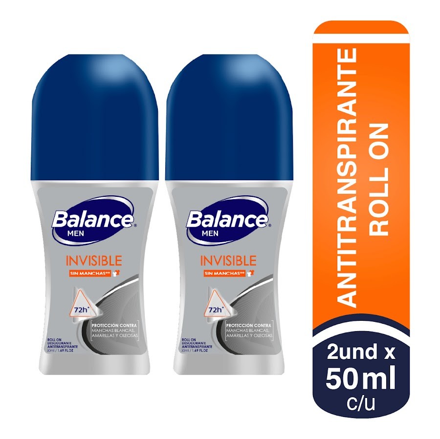 Oferta Desodorante Balance For Men Invisible Roll On x2und de 50ml c/u
