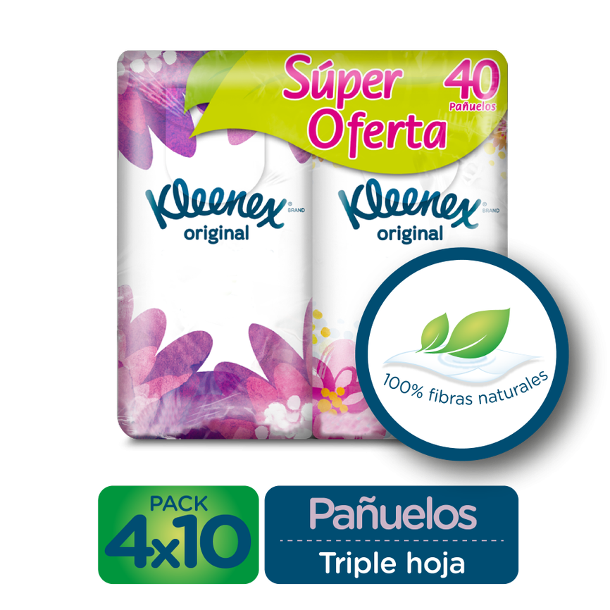 Oferta Pañuelos KLEENEX Triple Hoja x4Paq. Pague 3 Lleve 4