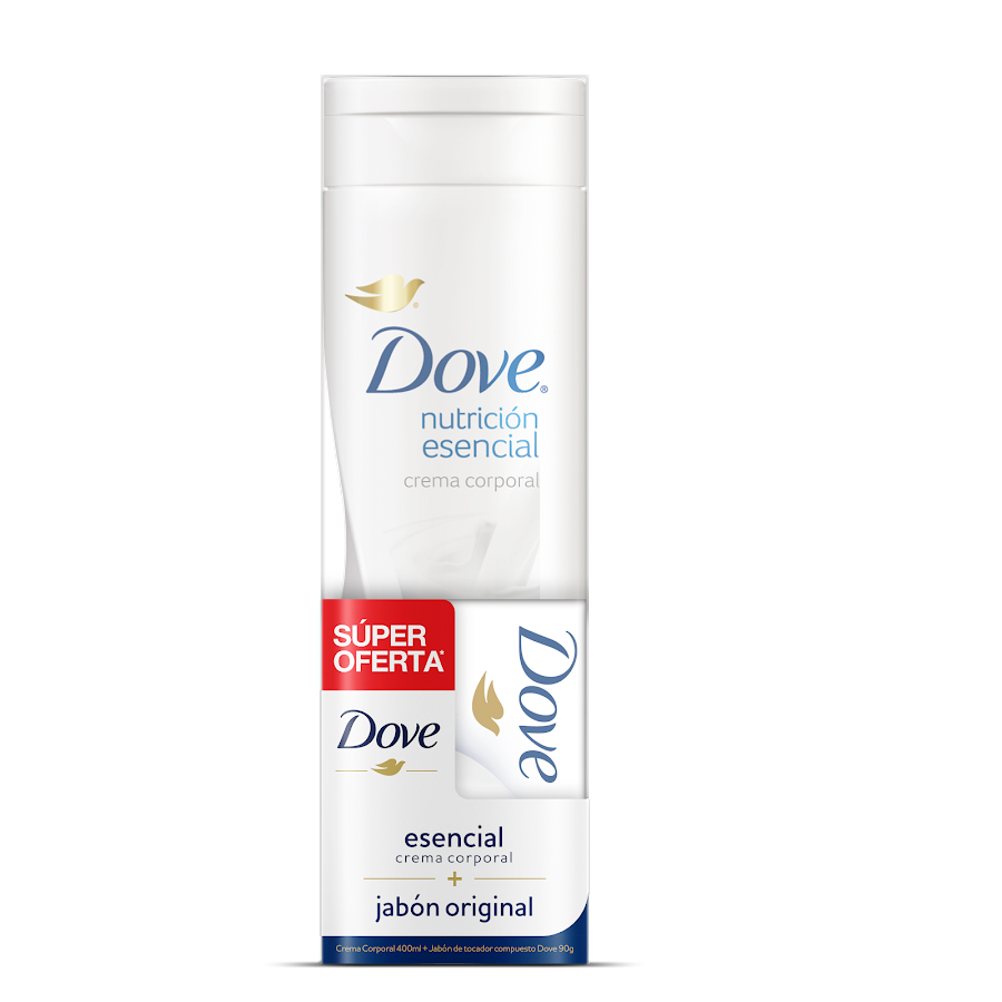 $Oferta Crema Dove Nutrición Esencial Corporal x 400Ml + Jabon Dove Original x 90Gr