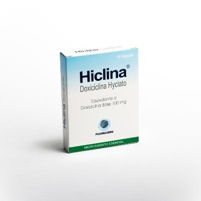 HICLINA 100mg Cápsulas Caja x10Cap. PHARMADERM Doxiciclina Hiclato-.