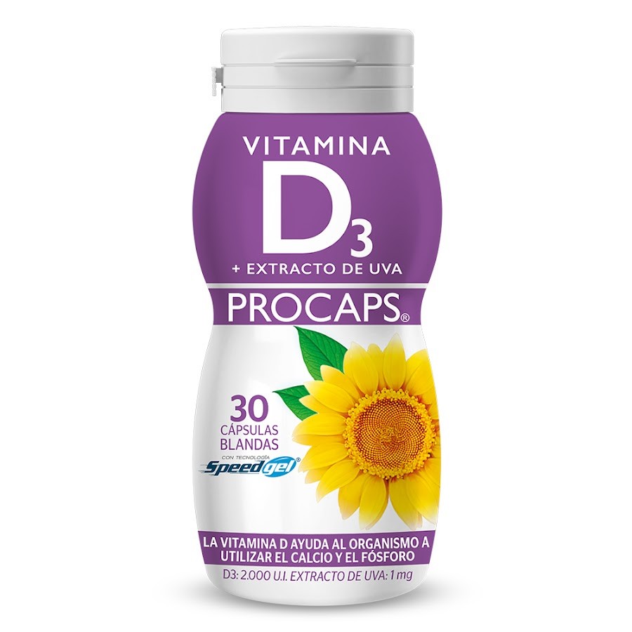 Vitamina D3 2.000 UI + Extracto de Uva 1Mg Procaps Frasco x 30Cap