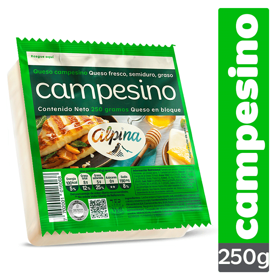 Queso ALPINA Campesino Fresco Semiduro Graso x250g