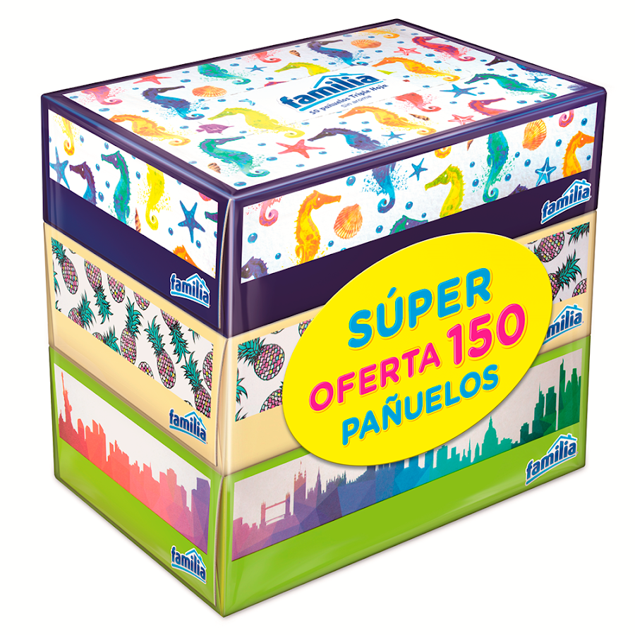 Oferta Pañuelos Familia 3 Cajas Pequeñas Pague 100und Lleve 150und