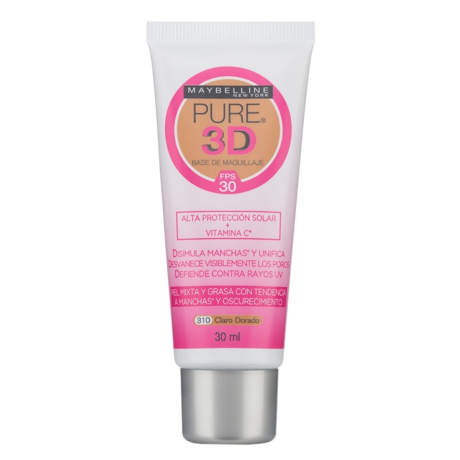 BASE MAYBELLINE MAQUILLAJE PURE 3D FPS30 CLARO DORADO 310 X30ML