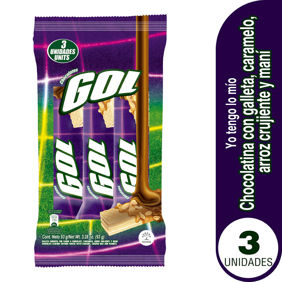 Chocolatina Gol Cubierta De Caramelo Paquete X3und. X93G.