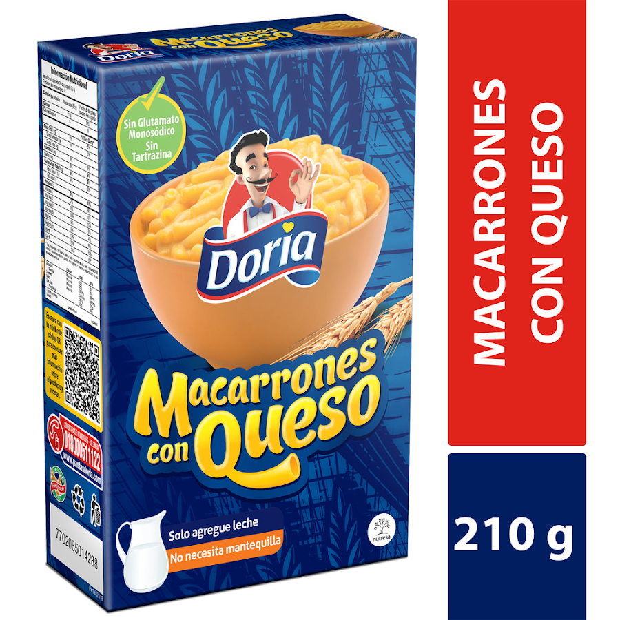 Pasta DORIA Macarrones con Queso x210g