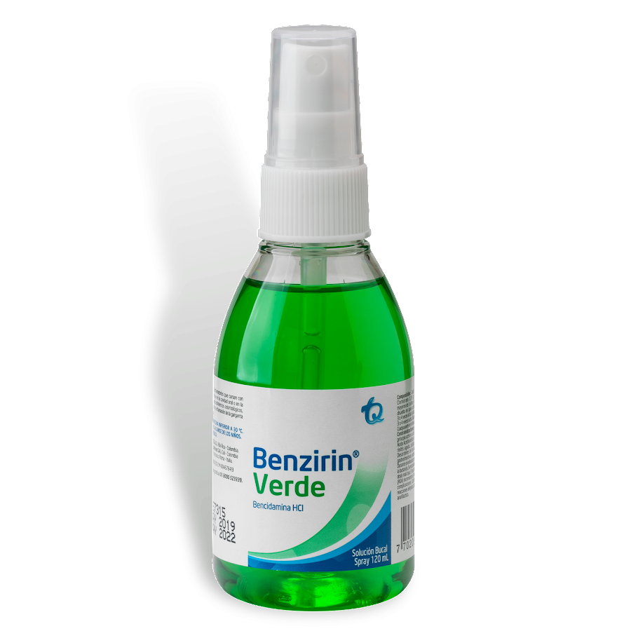 Benzirin Verde Solución Bucal Spray Frasco x120ml TQ  Bencidamina HCI
