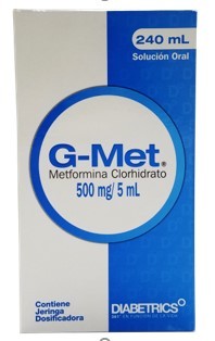 G-Met 500mg/ 5mL Sol. Oral Frasco x 240 mL Metformina Clorhidrato.