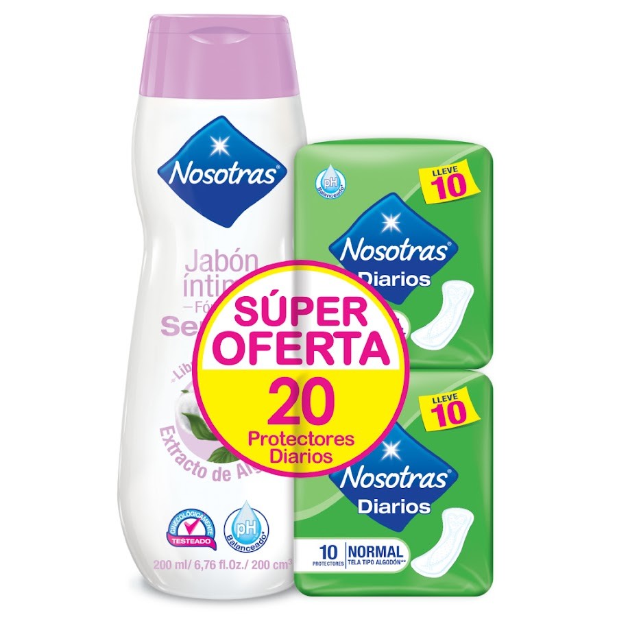 Oferta Jabón Íntimo Nosotras Sensitive x200ml + Protectores Diarios Nosotras Normales 2x10und