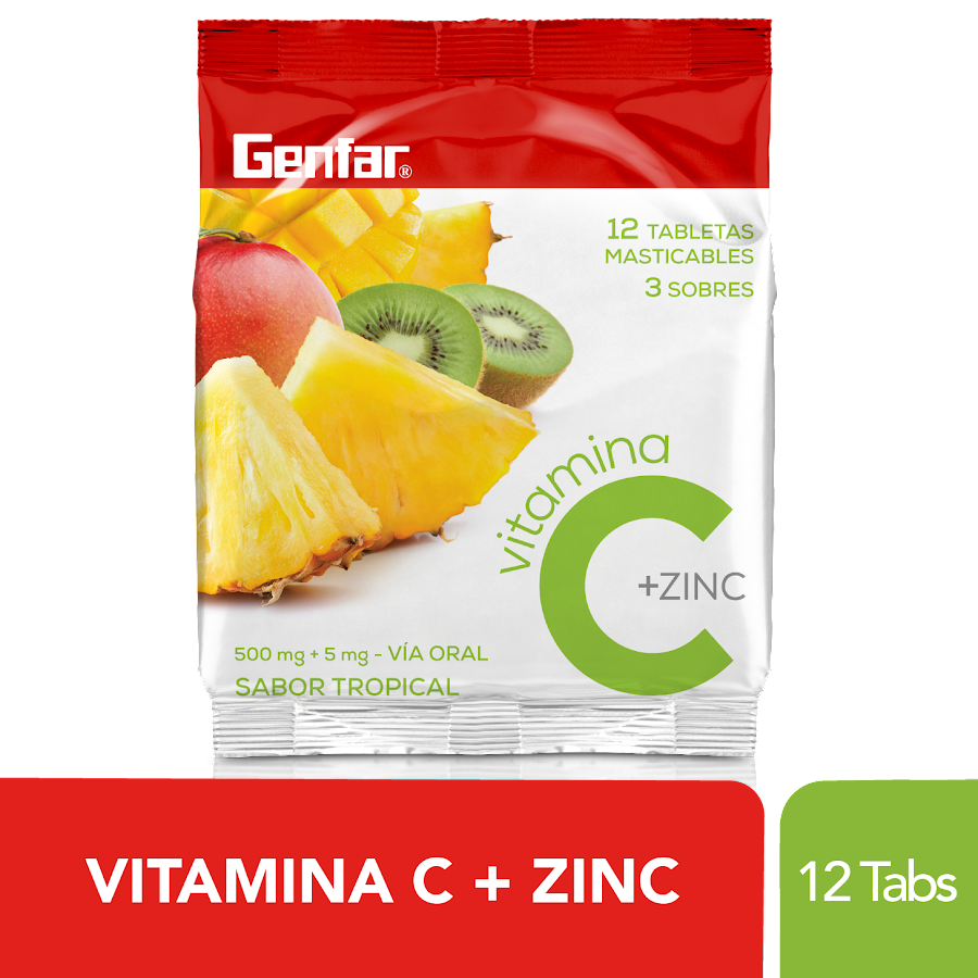 Fracción Vitamina C + Zinc 500Mg Genfar Sabor a Tropical Sobre x 12Und