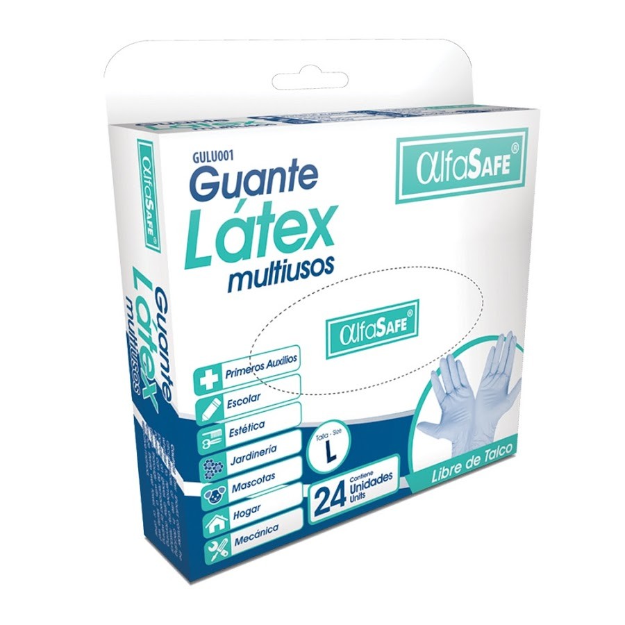 Guante de Latex Multiusos Alfasafe L Caja x 24Uni