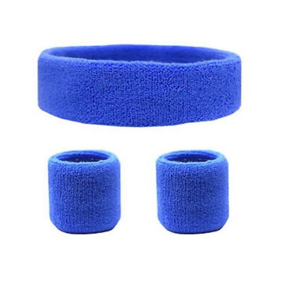 Set banda y muñequera  para el sudor.  Tres colores disponibles: azul, negro y blanco x3und