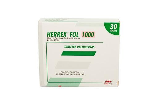 Herrex Fol 1000Mg Tab. Caja x30Tab. Farma Hierro Férrico Ácido Fólico