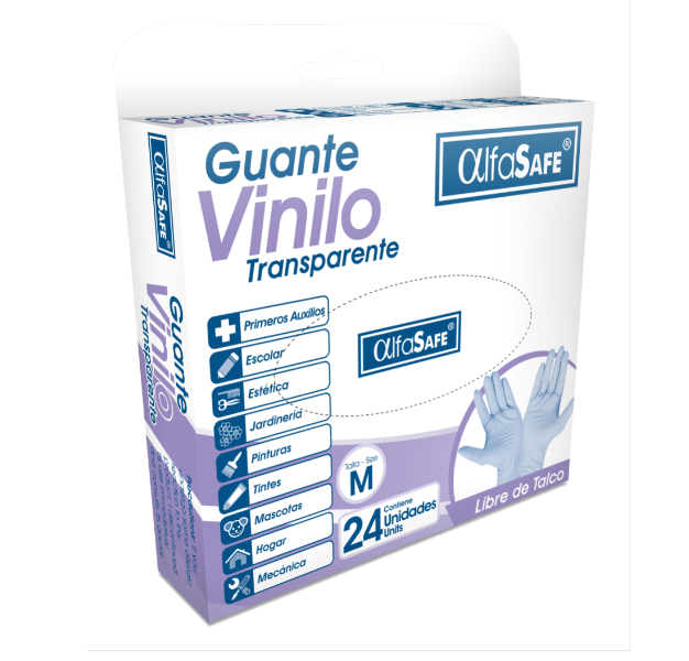 Guante Vinilo Alfasafe Talla M Caja x 24Uni