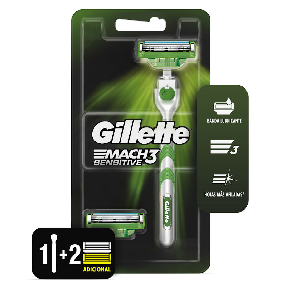 Maquina De Afeitar Gillette Mach 3 Sensitive + Repuesto X1Und.