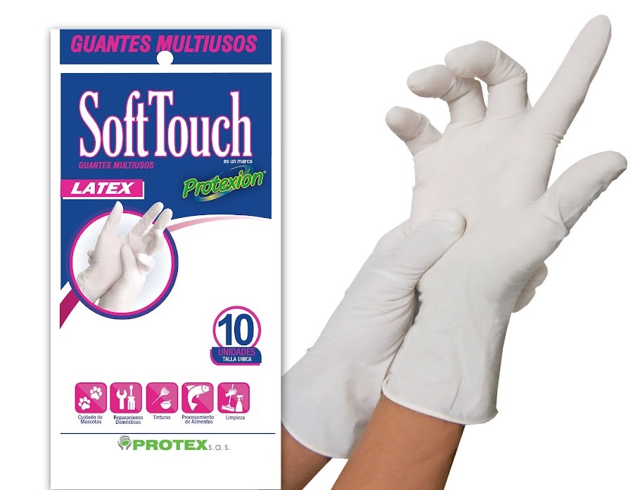 Guantes de Latex Multiusos Soft Touch Protexion Talla Unica x 10Und