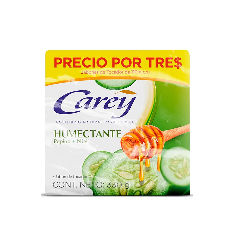 Jabón Carey Humectante Pepino y Miel x3und x110gr c/u
