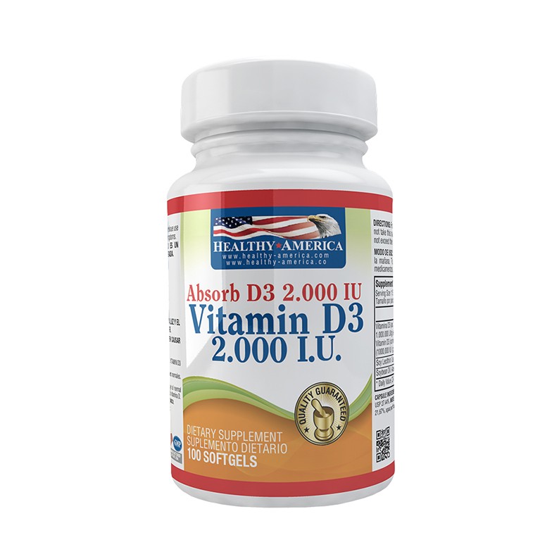 Vitamina D3 2.000IU Healthy America Frasco x 100Cap