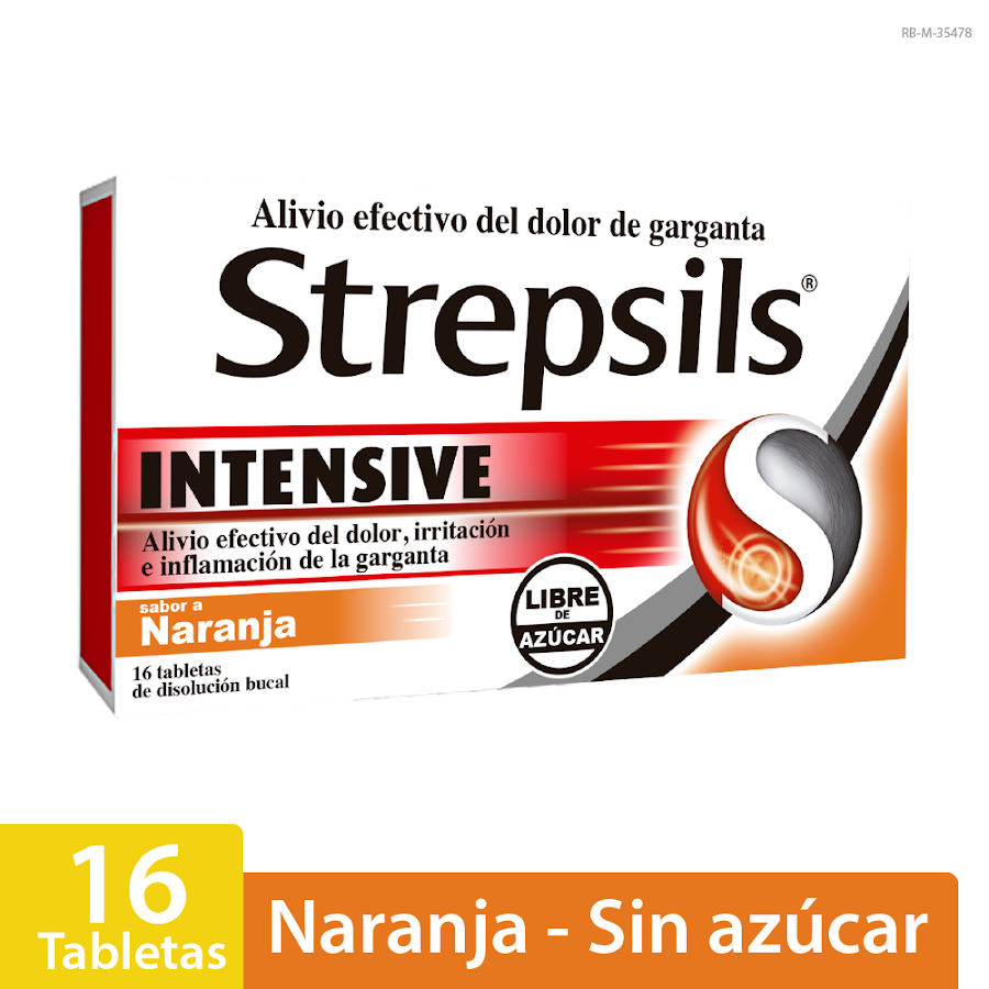 Strepsils Intensive Sabor a Naranja Sin Azucar Caja x 16Tab
