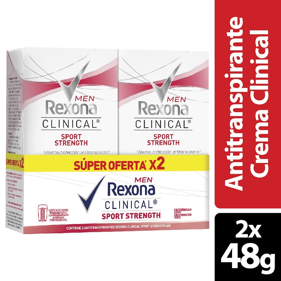 Oferta Desodorante Rexona Clinical Men Sport Strength Crema x 2Und de 48Gr c/u
