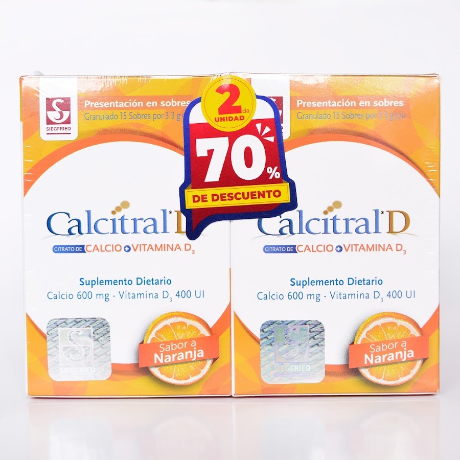 Oferta Calcitral D Citrato de Calcio + Vitamina D3 Sabor a Naranja x 2 Cajas