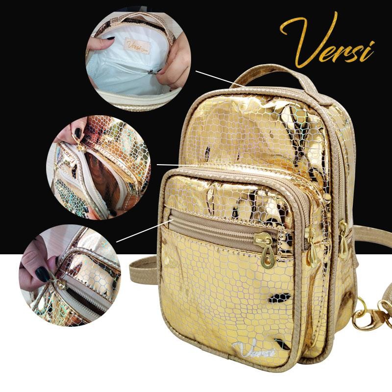 MORRAL RIO VERSI DISEÑO BOLSO DORADO LIZO FEMENINO MODA