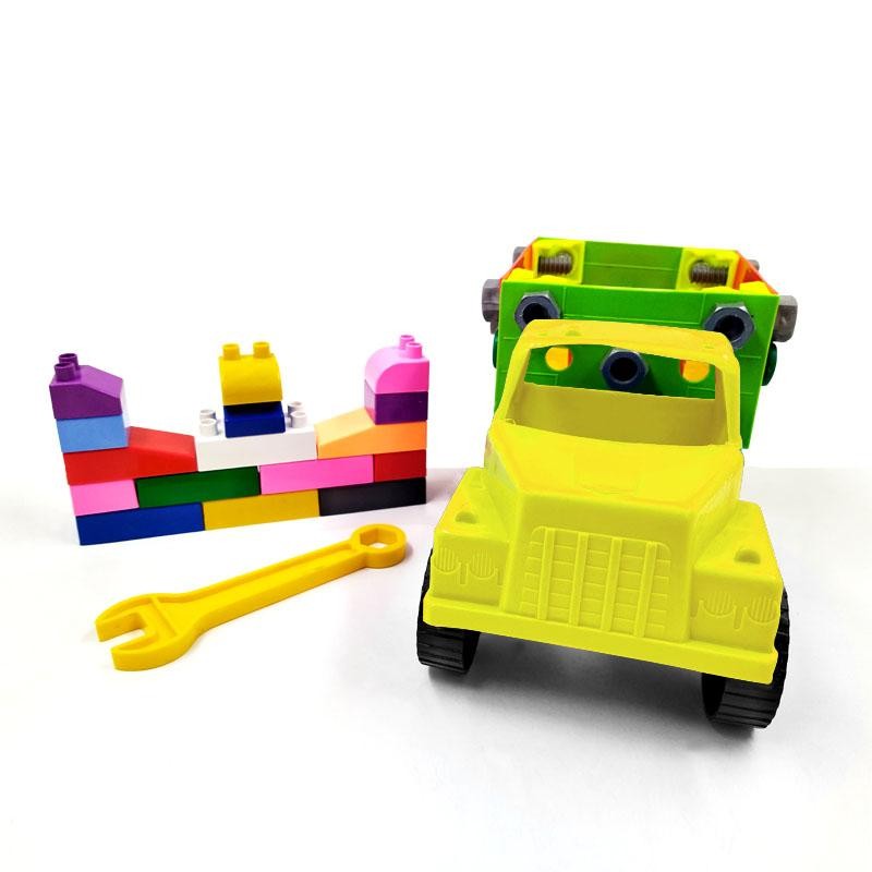 VOLQUETA ARMABLE AMARILLA JUGUETE DIDÁCTICO NIÑOS BLOQUES CARROS INFANTIL