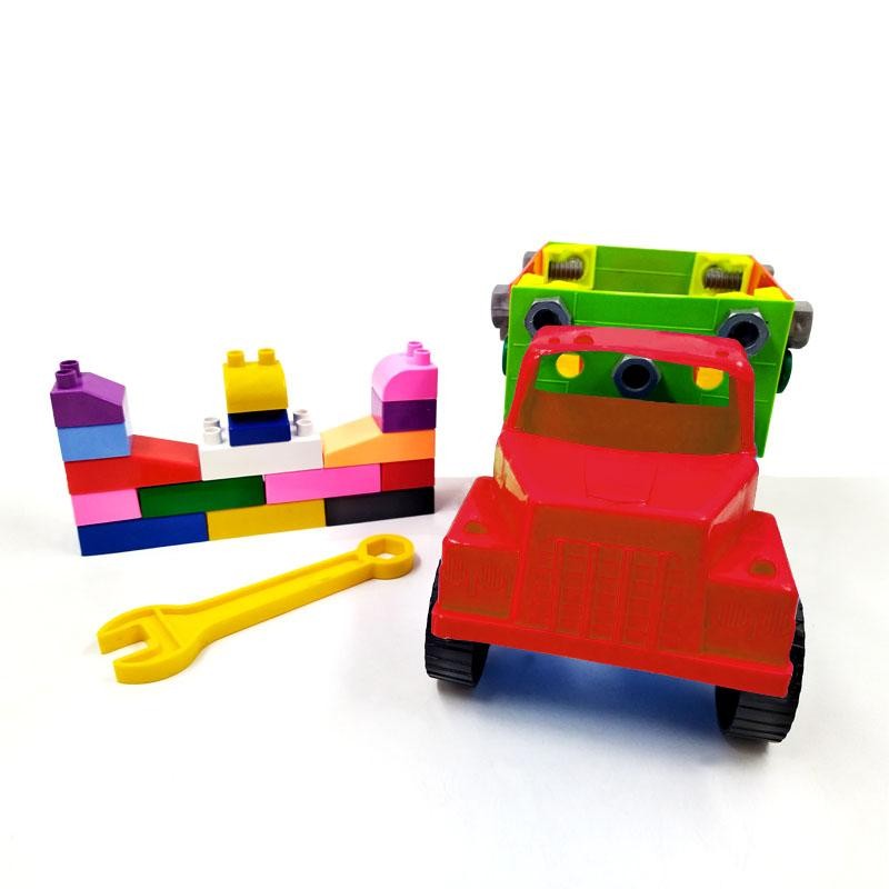 VOLQUETA ARMABLE ROJA JUGUETE DIDÁCTICO NIÑOS BLOQUES CARROS INFANTIL