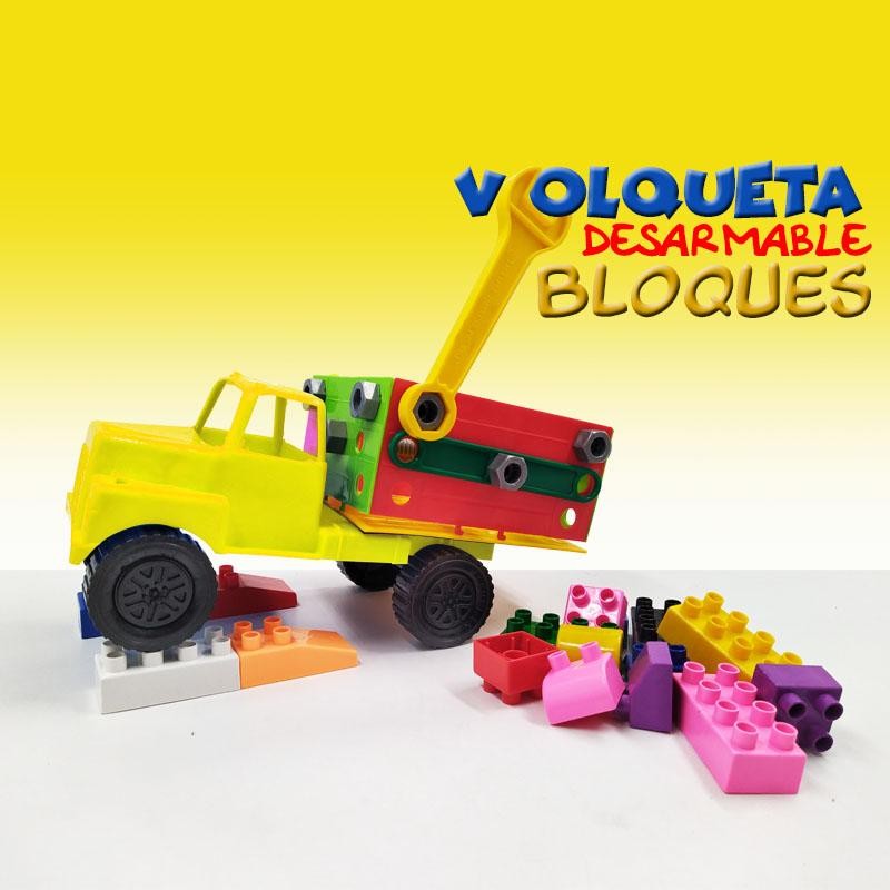 VOLQUETA ARMABLE AMARILLA JUGUETE DIDÁCTICO NIÑOS BLOQUES CARROS INFANTIL
