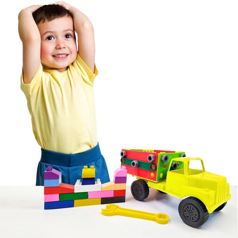 VOLQUETA ARMABLE AMARILLA JUGUETE DIDÁCTICO NIÑOS BLOQUES CARROS INFANTIL