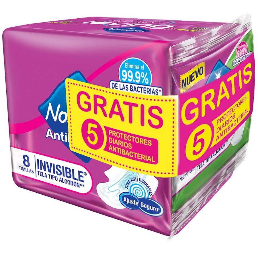 Oferta Toallas Nosotras Invisible Antibacterial x 8Und + 5 Protectores Diarios Gratis